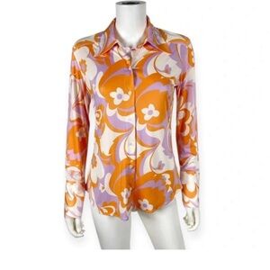Zara Orange, Pink & Cream Floral Button-Up Shirt